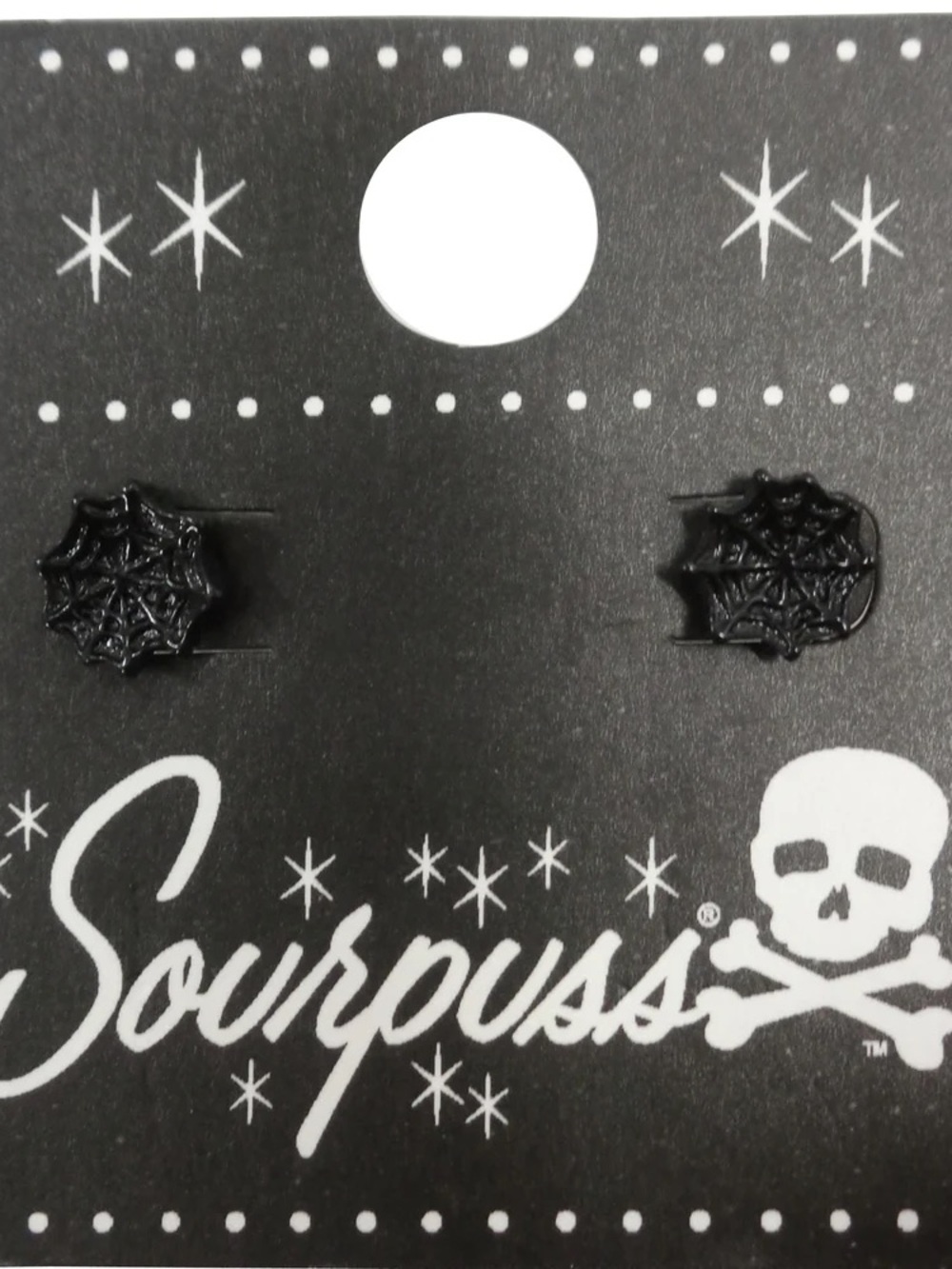 Sourpuss Black Spiderweb Stud Earrings - Gothic Resin Pair